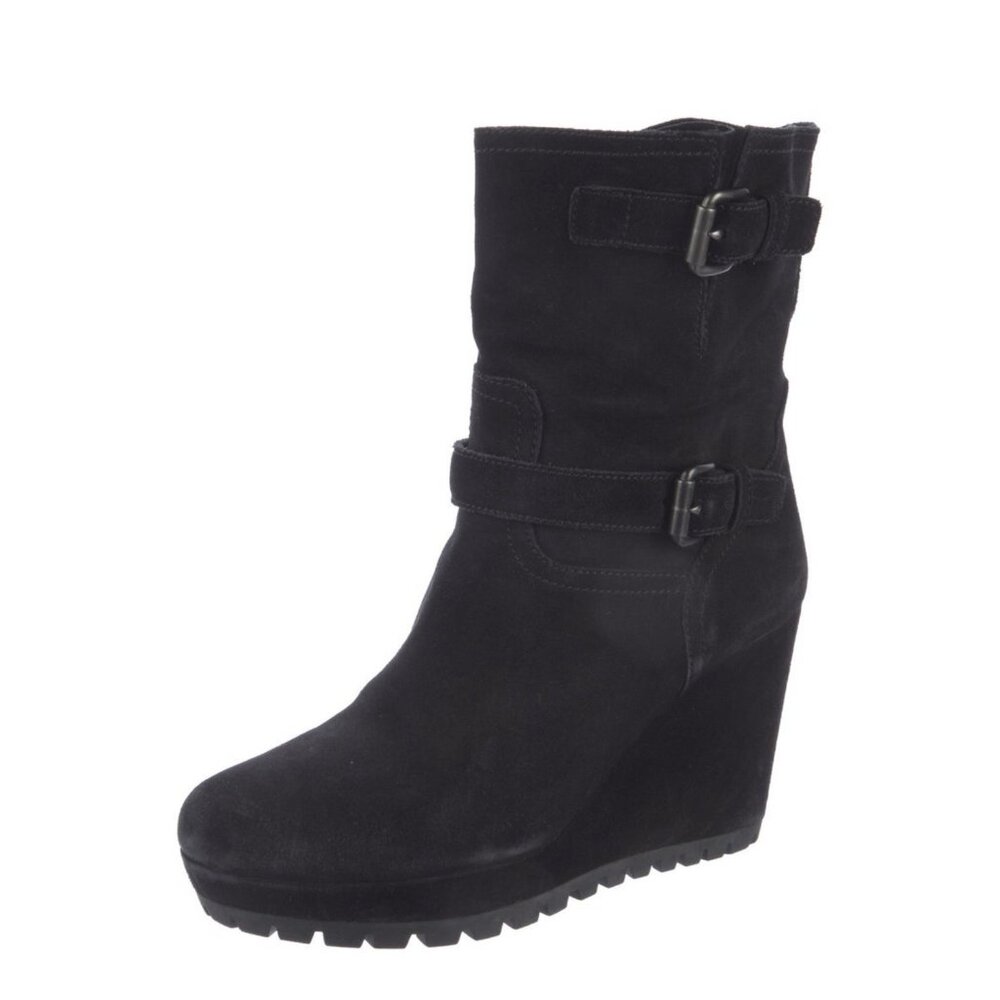 Prada Authentic Solid Black Suede Leather Wedge H… - image 1